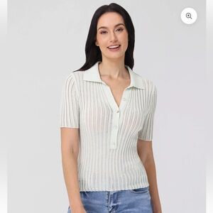 Jonathan Simkhai White Ribbed Polo Button Down
